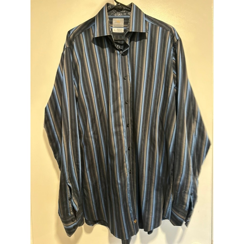Thomas Dean Y2K style Striped Button Down Shirt Sz:XL Blue Brown Cotton menswear
